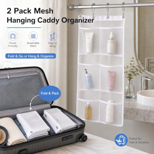Bsagve 2 Pack Mesh Shower Caddy Organizer with 6 Pockets for Bath Toys