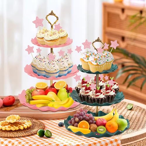 30 Glitter Star Cupcake Toppers for Birthday Parties - Pink