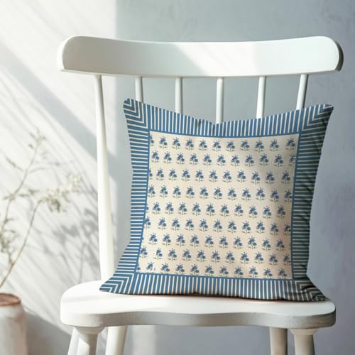 Fahrendom Blue Floral Decorative Throw Pillow Covers - Set of 2