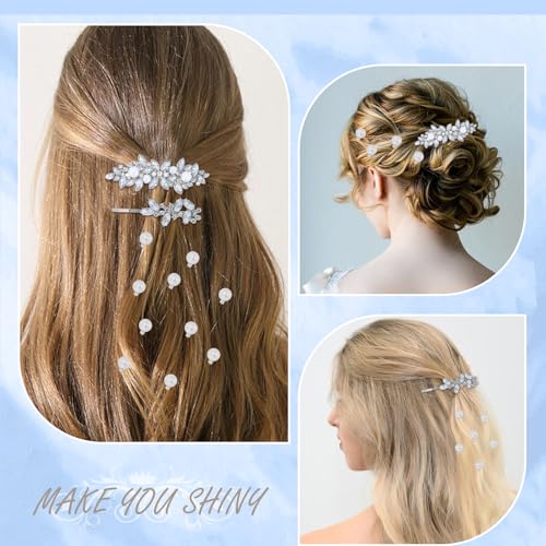 WHAVEL Rhinestone Hair Clips 12-Piece Pearl & Silver Barrettes for Women