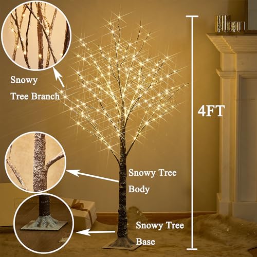 4FT Snow Dusted Twig Tree with 200 LED Fairy Lights for Indoor Outdoor Holiday Decor