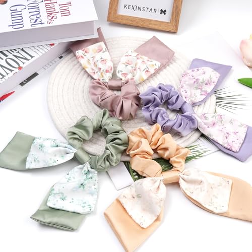 Satin Bow Scrunchies 4-Pack Elastic Hair Ribbons for Women
