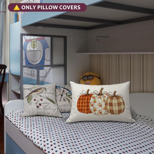 IAFQWDS Coquette Bow Plaid Pumpkin Fall Pillow Cover 12x20 - Orange Decor