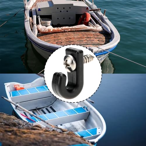 12 Pcs Kayak J-Shaped Hook, Black Nylon Kayak Lashing Hook, Kayak Canoe Paddle Board Rowing Accessories with Self Tapping Screws