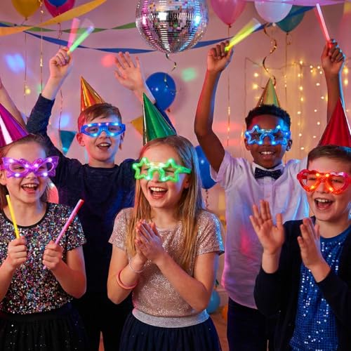 72 Pack Kids LED Glow Glasses with 6 Shapes & Batteries for Party Halloween Christmas