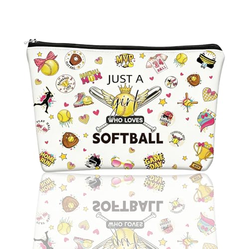 Softball Cosmetic Bag for Women and Girls Sports Makeup Pouch Gift