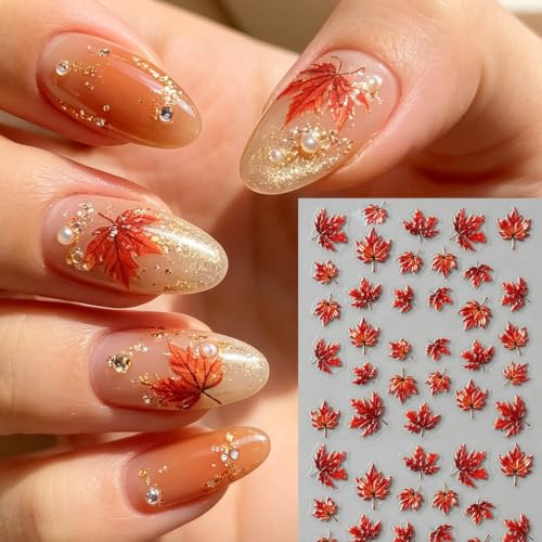 Fall Nail Stickers 5D Gold Foil Maple Leaf & Pumpkin Decals 4pcs