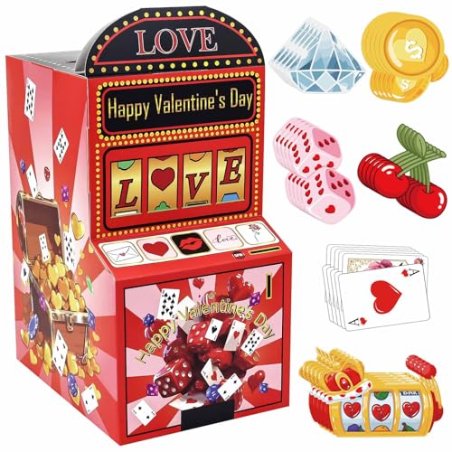 RINDOJIN 3D Slot Machine Valentine Card Box with 30 Cards