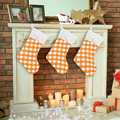 Personalized Orange Plaid Christmas Stocking 18 Inch Holiday Decor - A03