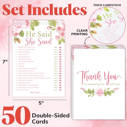 He Said She Said Bridal Shower Game - 50 Double-Sided Cards