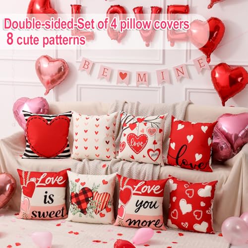Valentine's Day Throw Pillow Covers 20x20 Set of 4 with Decor Kit