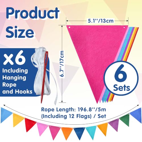 Vindafjord 98.5ft Rainbow Pennant Banner - 6 Pack DIY Fabric Bunting Flags