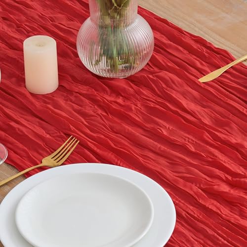 6 Pack Red Cheesecloth Table Runners - 10FT Rustic Boho Holiday Decor