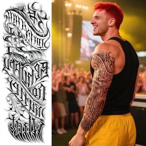 CUTELIILI Black Military Full Arm Temporary Tattoos 8 Sheets