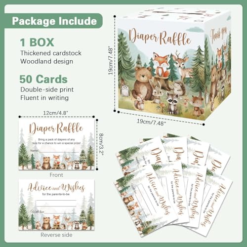 Woodland Baby Shower Diaper Raffle Box Set with 50 Raffle Tickets