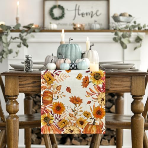 Fall Table Runner 13x120 Inch Polyester Home Party Decor - Orange