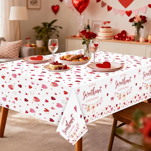 Valentine's Day Baby Shower Tablecloth Set - 3 Pack Disposable 51.2x86.6 Inch