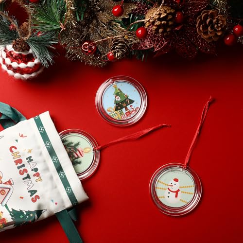 Christmas Photo Ornaments Set - 24 Clear Round Decorations 2.75 Inch with String