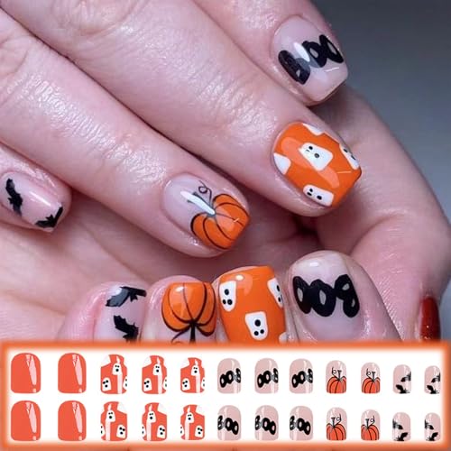 Halloween Cute Ghost Press on Nails Short Square False Nails 24Pcs