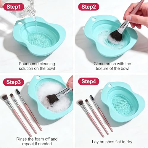 Pubcontti Foldable Silicone Makeup Brush Cleaner Bowl and Mat (Green)