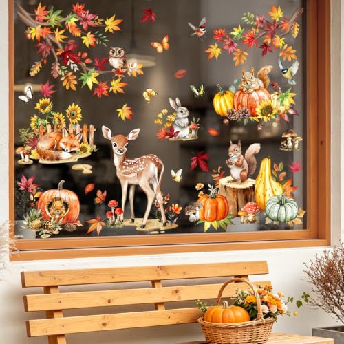 Autumn Window Clings - Double-Sided Fall Animal Decor Stickers