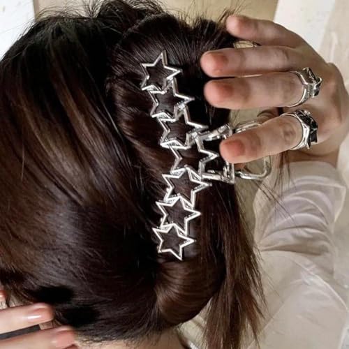 Silver Star Large Metal Hair Claw Clip Nonslip Metallic Jaw Clamp
