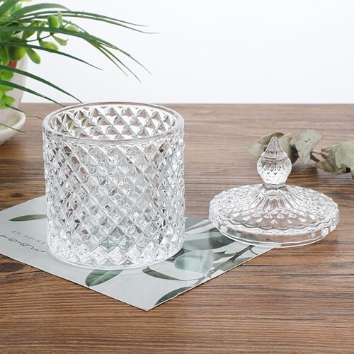 Crystal Glass Q-Tip Holder with Lid - Elegant Apothecary Jar