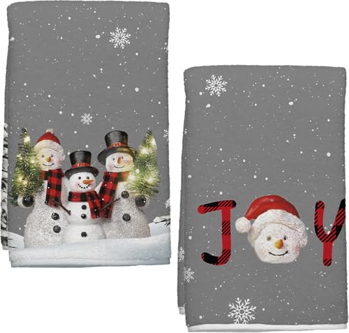 HSKMAKE 2-Piece Christmas Snowman Cotton Kitchen Towels - Festive Gray Set
