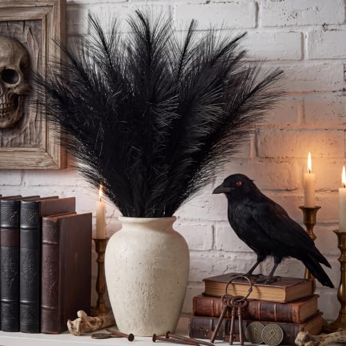 30Pcs Black Faux Pampas Grass, 22'' Fluffy Artificial Stems for Home Decor