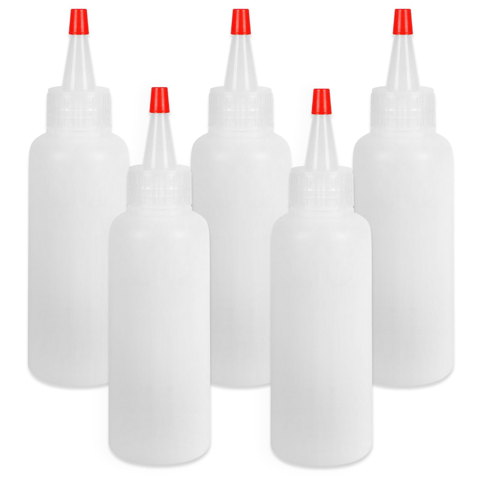 Ninsula 5Pcs Squeeze Bottles, 4 Oz Plastic Condiment Squeeze Bottles with Red Twist Top Cap, Empty Squeeze Bottles for Sauces, Ketchup, Mustard, Syrup, Oil, Dressings, Travel, Lab, and Crafts