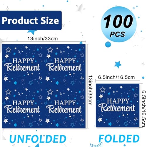 50 Pack Blue & Silver Retirement Napkins - Farewell Party Supplies