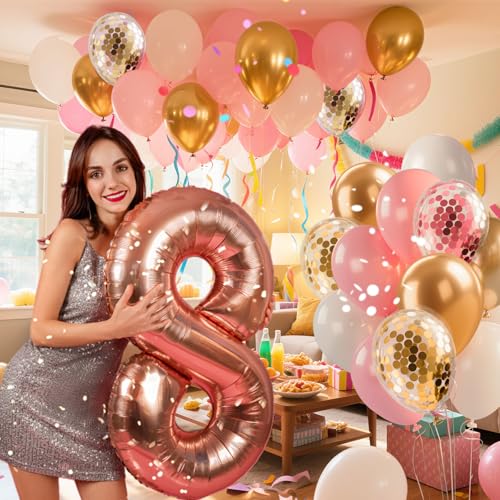 Pink Gold Balloons Set for Birthday Party Decorations - 12In Pastel Balloon Garland with Variation Pink&Gold&White
