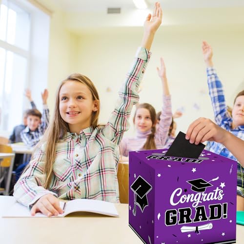 Graduation Card Box 2026 - Elegant Gift Holder, Purple, 9x9x9 in