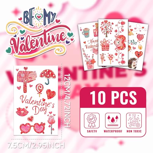 EMOME Glitter Valentine Temporary Tattoos for Kids Party Favors Goodie Bags