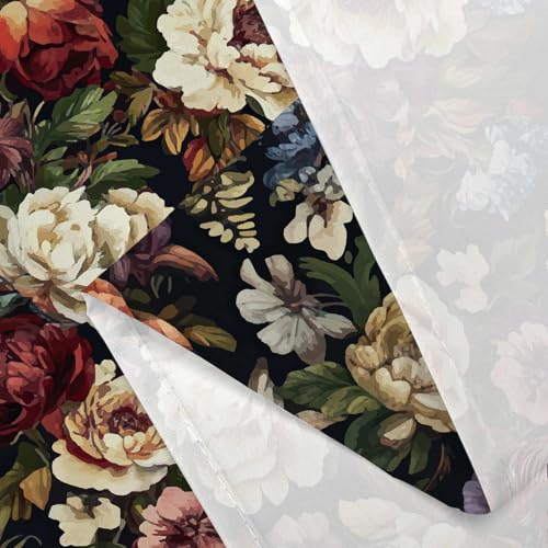 Boho Floral Shower Curtain Set - Vintage Red Flower Design, 72x72
