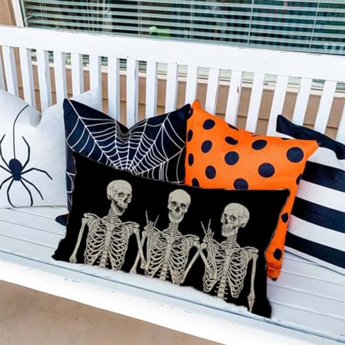 PANDICORN Skeleton Halloween Throw Pillow Cover, 12x20 Inch Farmhouse Decor