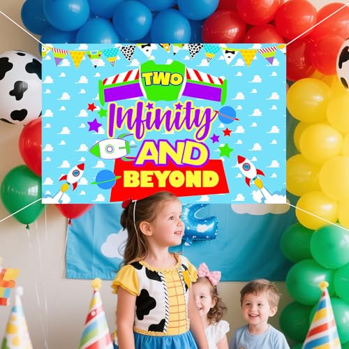 Blue Clouds 2nd Birthday Banner Backdrop for Boys Party Decorations