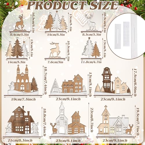 12 Pcs Rustic Christmas Wooden Tree and Elk Table Decor Set