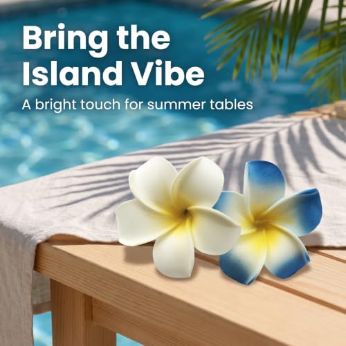 2Pcs 7cm Hawaiian Plumeria Flower Hair Clips White Blue Beach Accessories