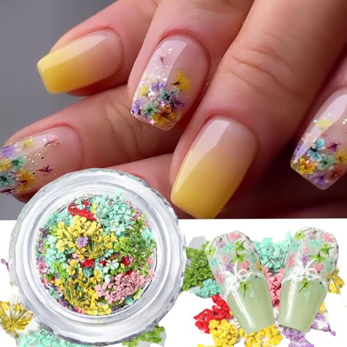 WULIUFLY 3D Dried Flower Nail Art Decals Colorful Spring Floral Kit