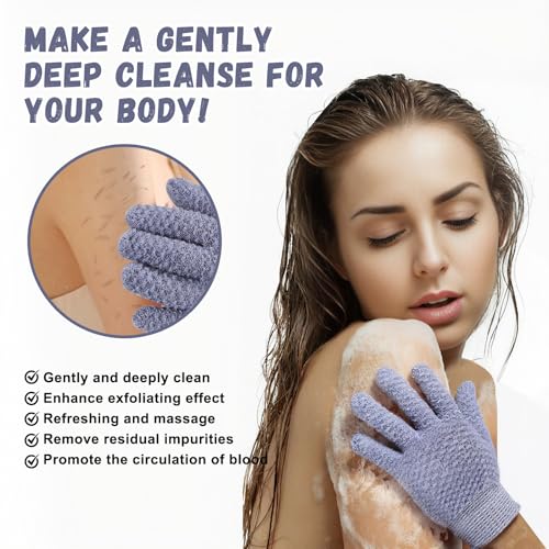 Exfoliating Dual Texture Bath Gloves for Body Scrub and Dead Skin Removal