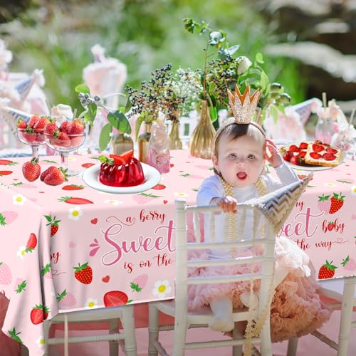 Strawberry Baby Shower Tablecloth Set - 3 Pack, 108x54in