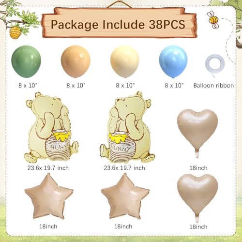 Vintage Winnie Bear Balloon Kit - 38-Piece Set for Baby Shower & Birthday