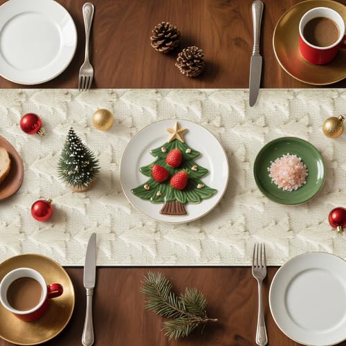 Artscope Christmas Tree Table Runner 13x48 Inch - Beige, Holiday Decor
