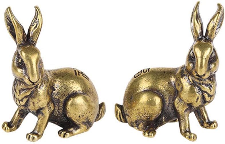 TEAMWILL Small Brass Rabbit Figurine - Charming Animal Statue Ornament | Perfect Home Décor Pair