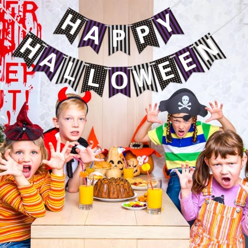 Happy Halloween Banner - Purple & Black Stripes Party Decor