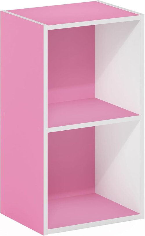 Furinno PASIR 2-Tier Modern Bookshelf - Easy Assembly Open Shelves Bookcase | Pink/White 9 x 12 x 21