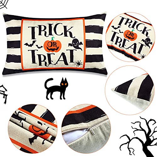 Halloween Throw Pillow Covers 12x20 - Set of 2 Ghost & Pumpkin Linen Cases