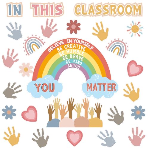 Rainbow Classroom Bulletin Board Decorations - 30Pcs Inspirational Cutouts
