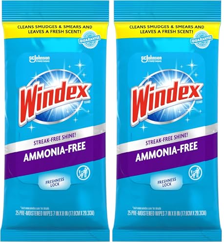 Windex Ammonia-Free Glass Cleaning Wipes, 25 Count Pack of 2